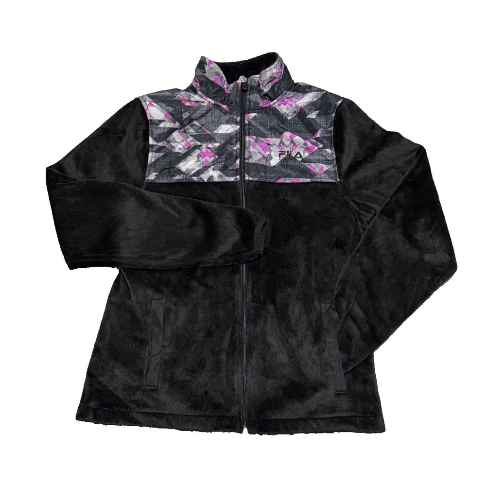 FILA Sport Full Zip Fleece Jacket Women Size‎ XS Black/Purple Long Sleeve